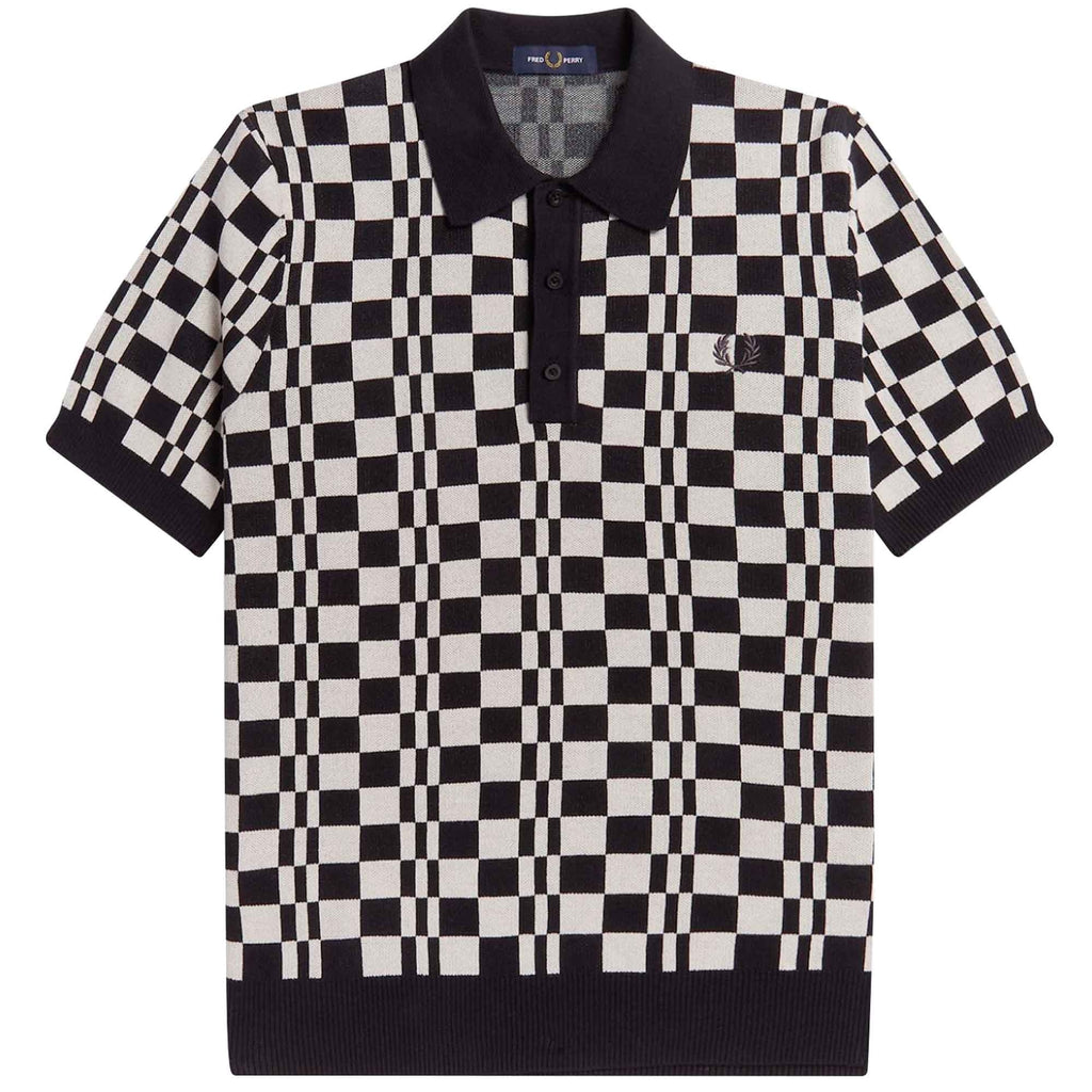Fred Perry K4 Chequerboard Knitted Polo Shirt - Black/Ecru
