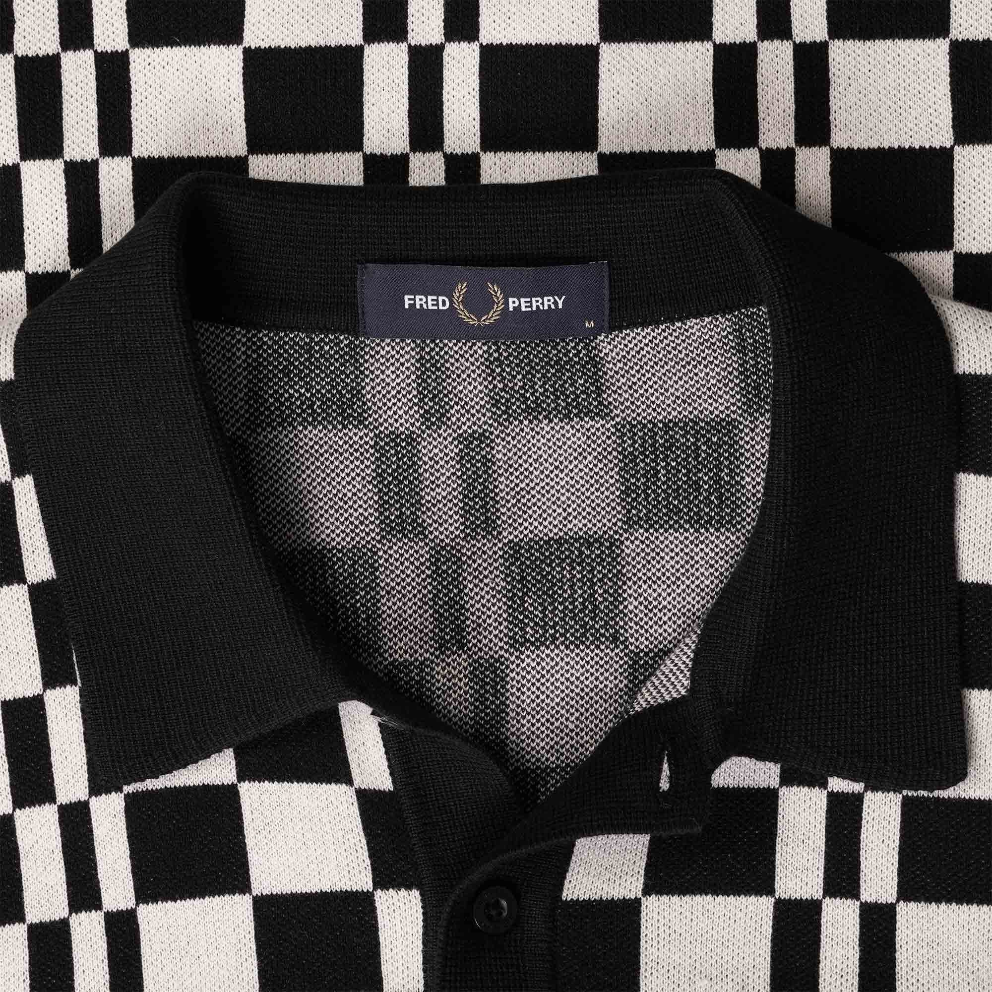 Fred Perry K4 Chequerboard Knitted Polo Shirt - Black/Ecru