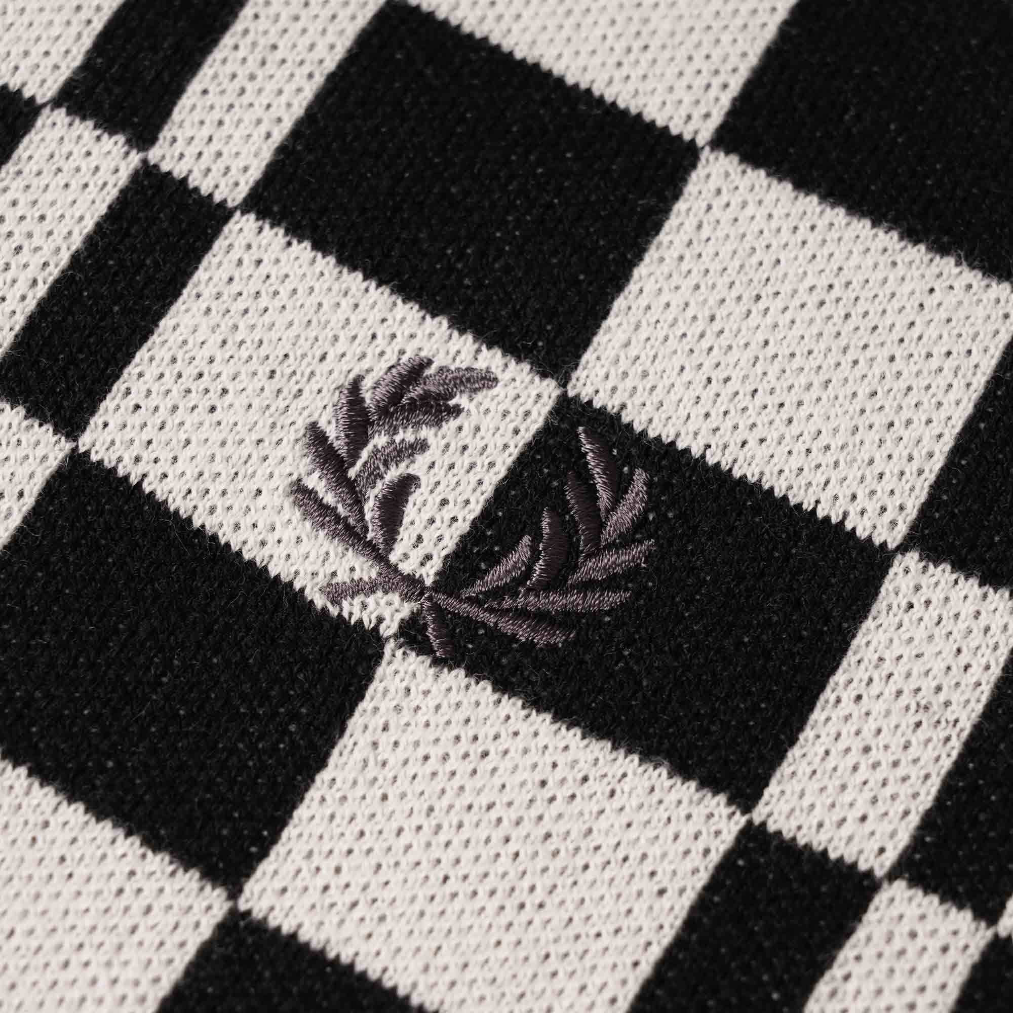 Fred Perry K4 Chequerboard Knitted Polo Shirt - Black/Ecru