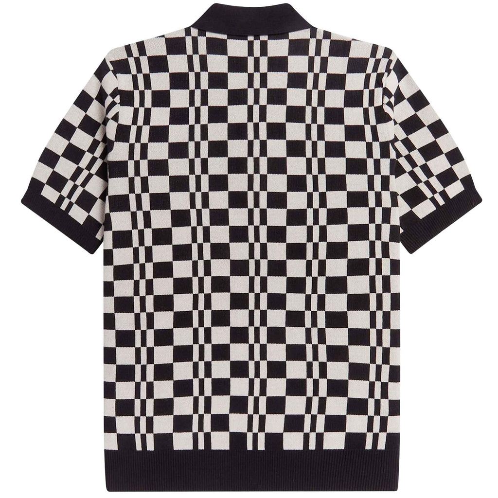 Fred Perry K4 Chequerboard Knitted Polo Shirt - Black/Ecru