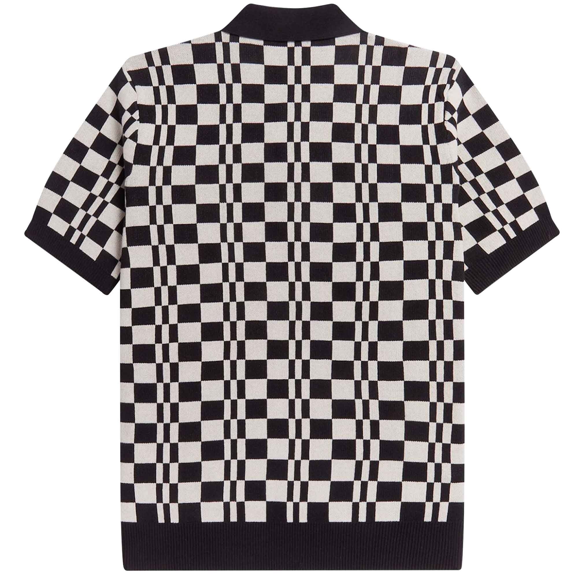 Fred Perry K4 Chequerboard Knitted Polo Shirt - Black/Ecru
