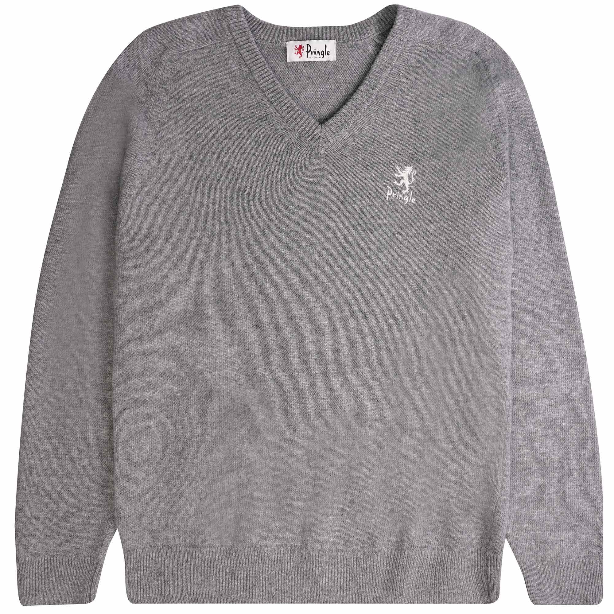 Pringle of Scotland V Neck Archive Lambswool Blend Jumper - Grey Marl
