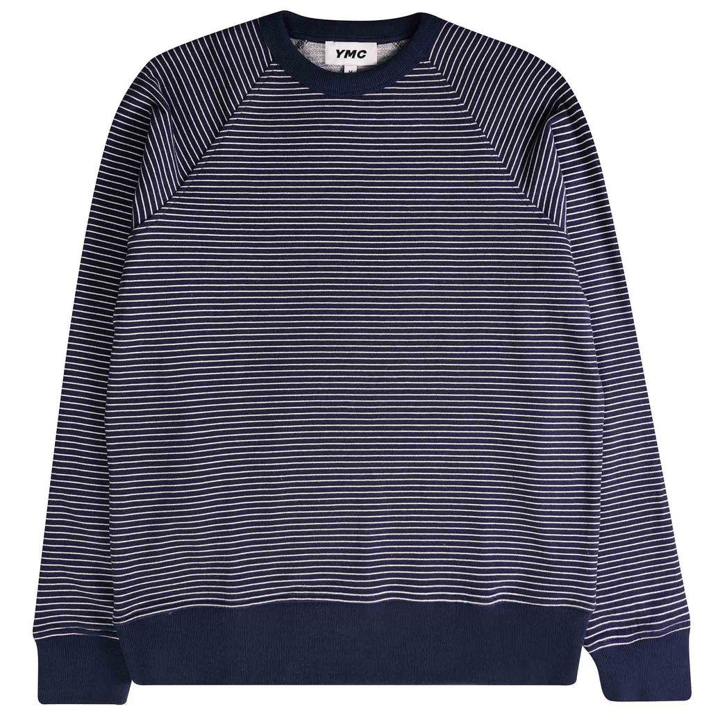 YMC Shrank Loopback Mini Stripe Sweatshirt - Navy/Stone
