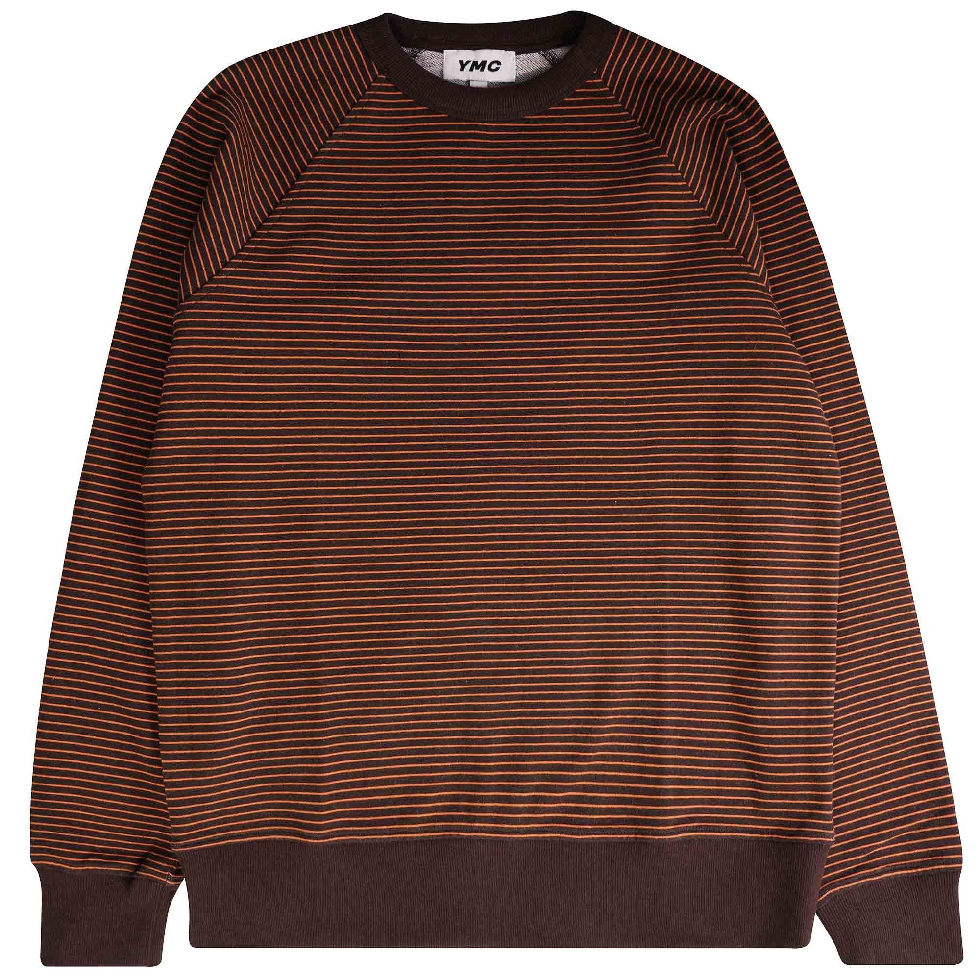 YMC Shrank Loopback Mini Stripe Sweatshirt - Brown/Orange