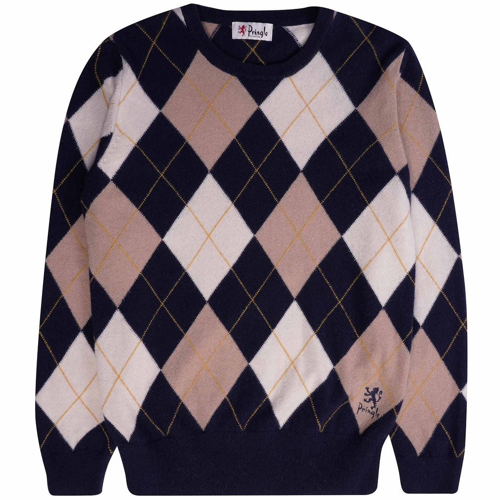 Pringle of Scotland Long Sleeve Argyle Jumper - Navy/Camel
