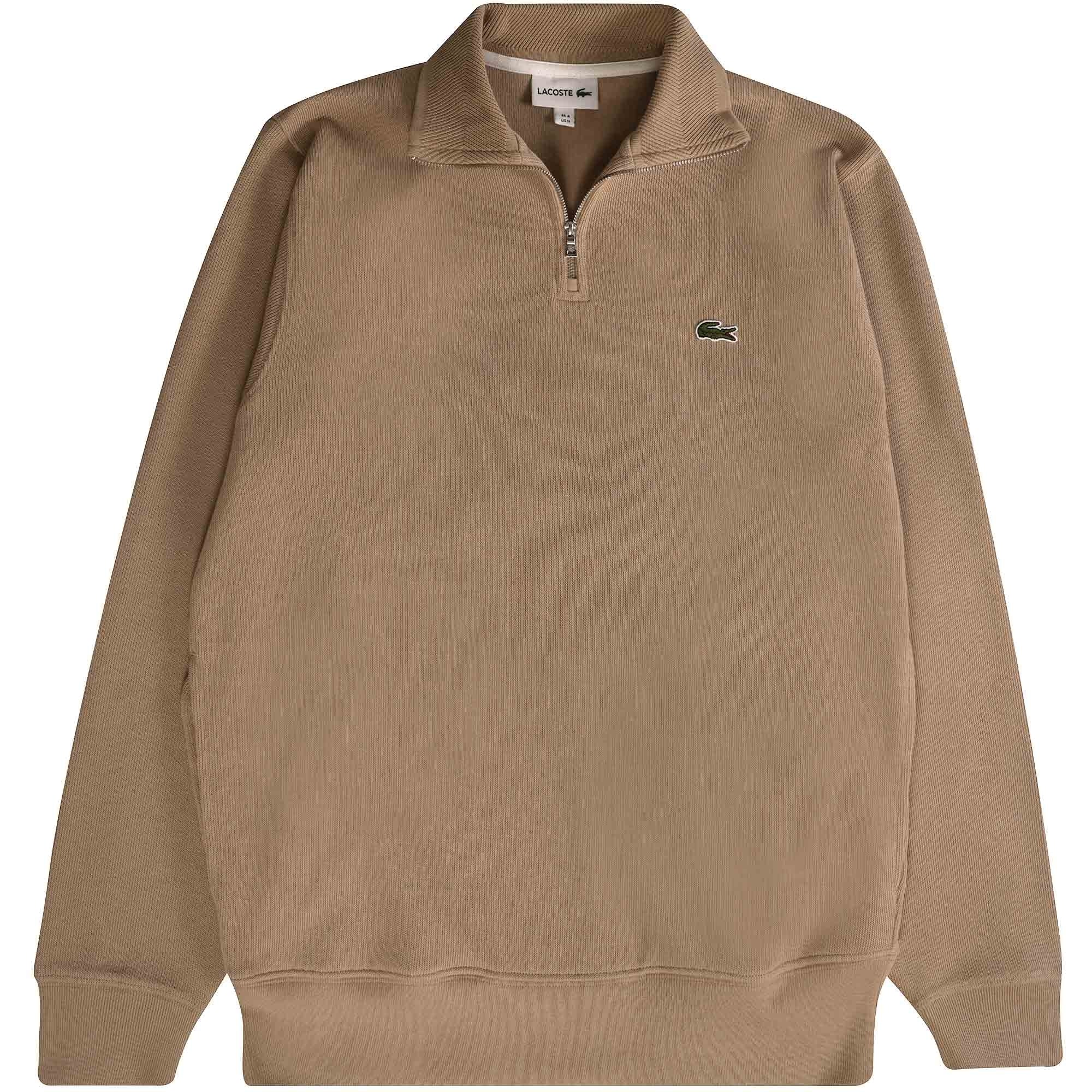 Lacoste Zippered Stand Up Collar Sweatshirt - Beige
