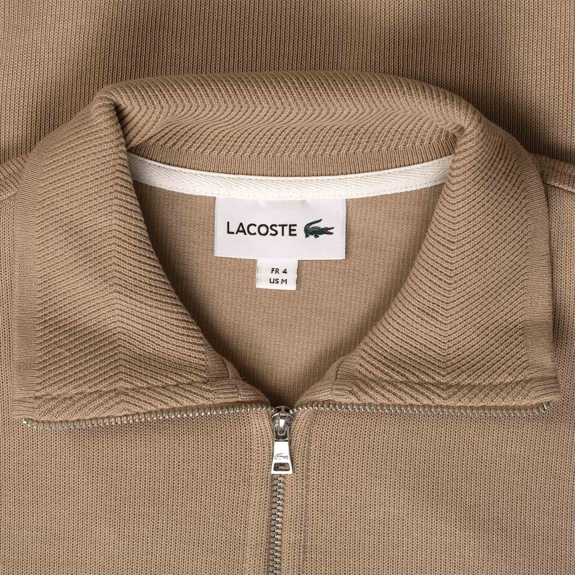 Lacoste Zippered Stand Up Collar Sweatshirt - Beige