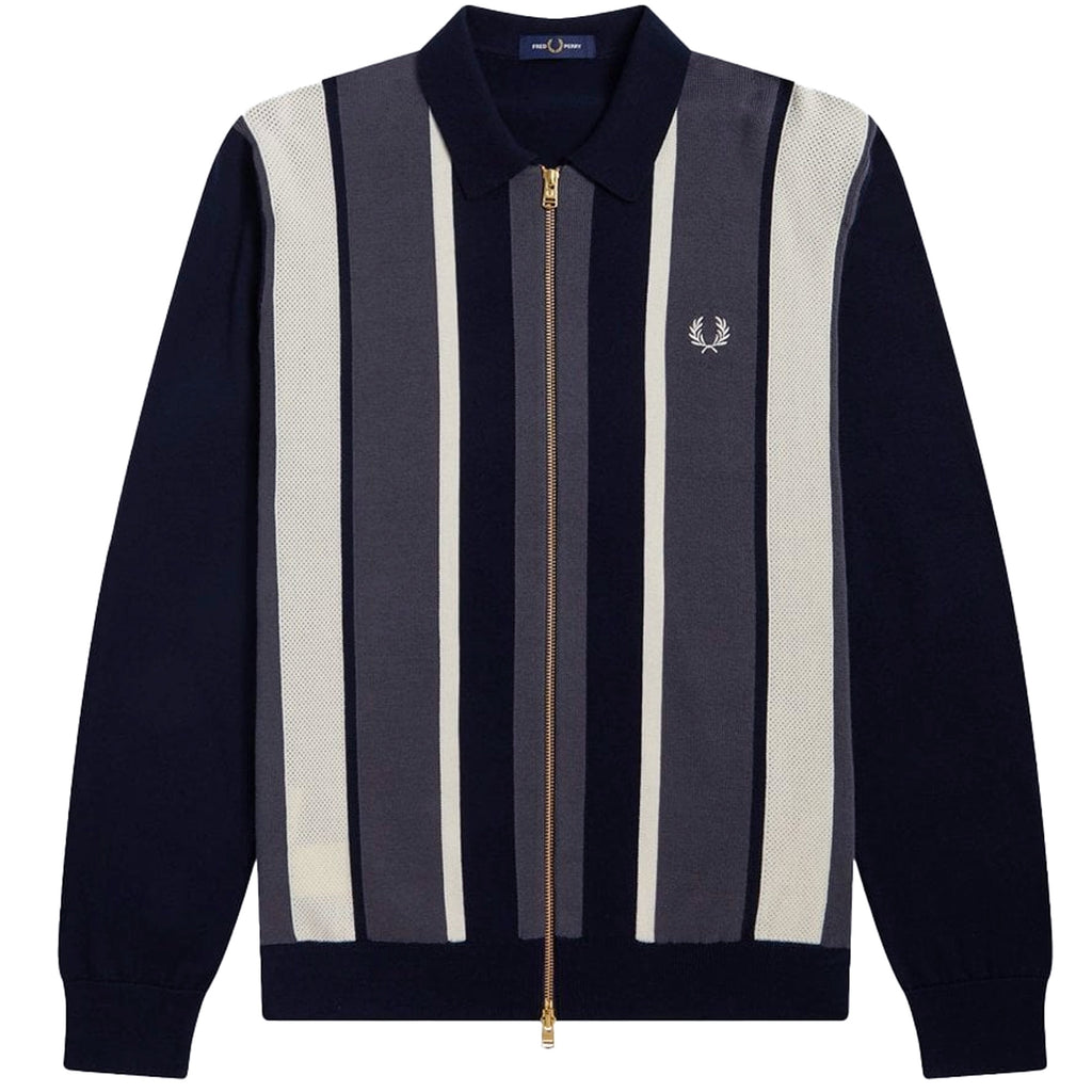 Fred Perry Striped Zip-Through Cardigan - Navy