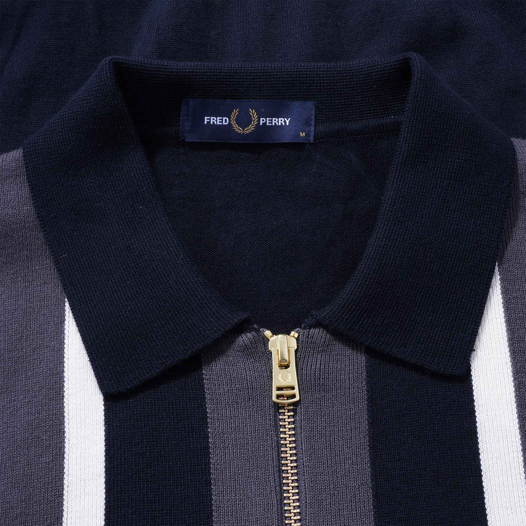 Fred Perry Striped Zip-Through Cardigan - Navy