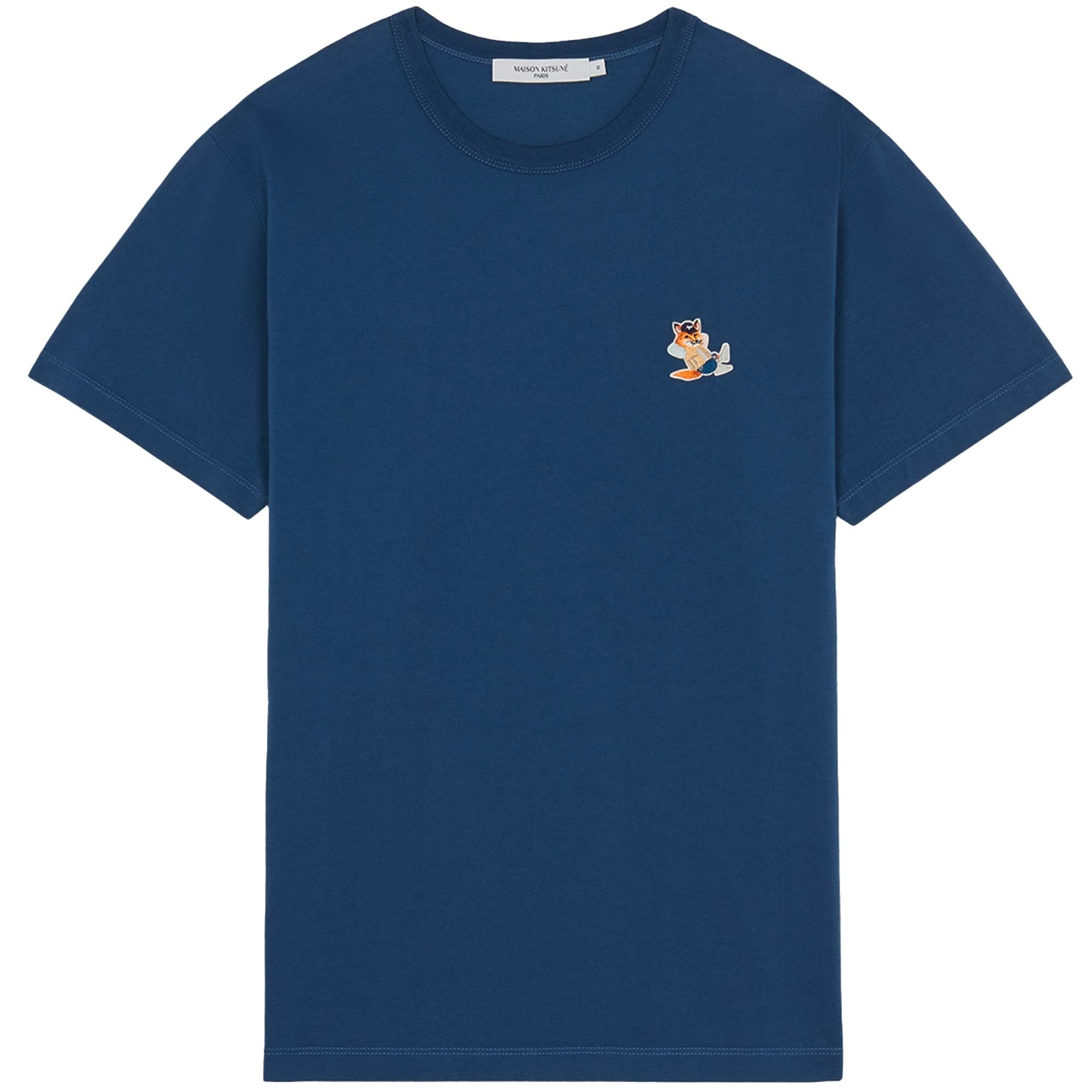 Maison Kitsune Chillax Fox Patch Classic T-Shirt - Blue Denim