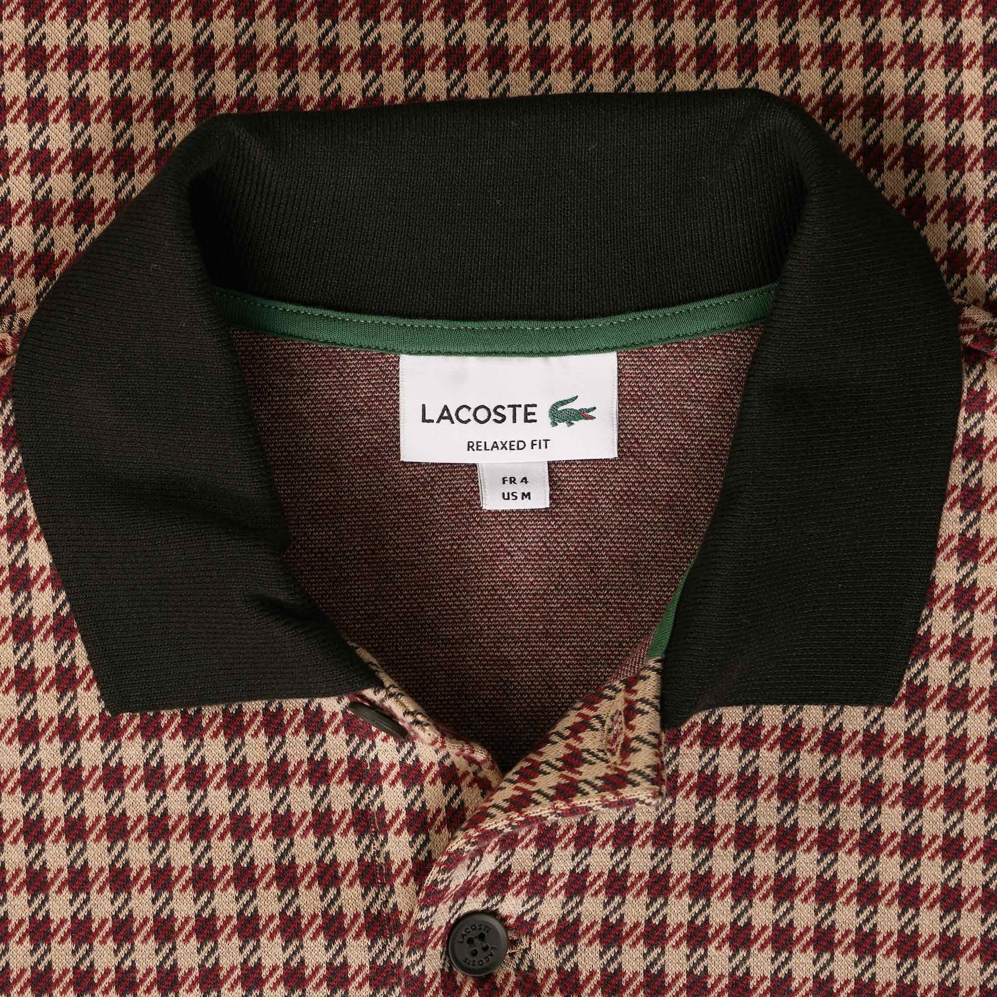 Lacoste Relaxed Fit Tartan Print Polo Shirt - Beige