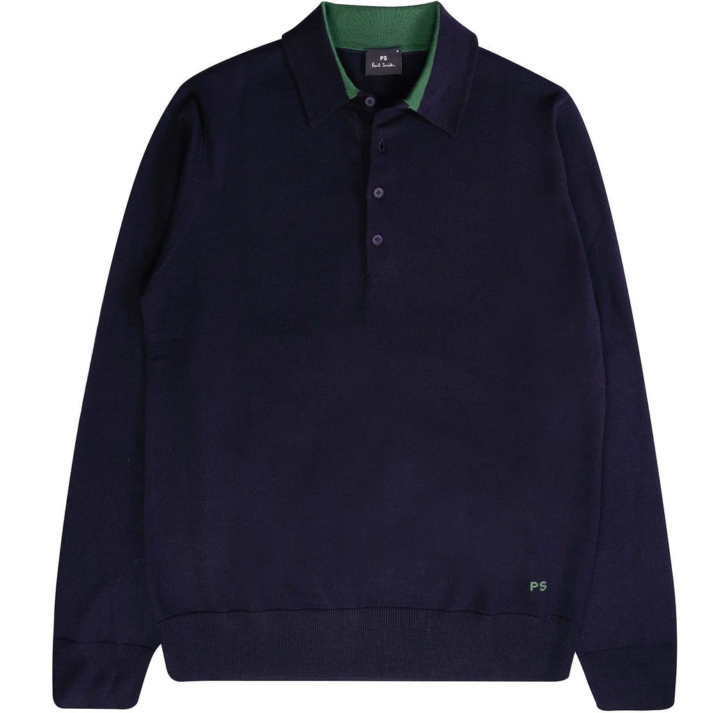 Paul Smith Long Sleeve Merino Wool Polo Shirt - Dark Navy