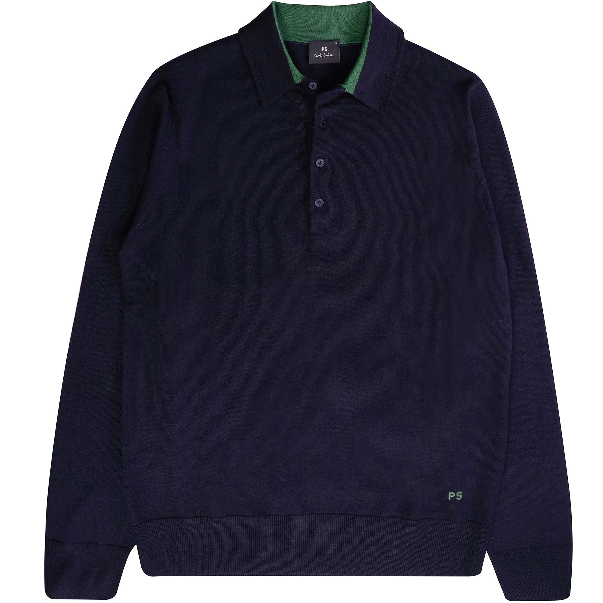 Paul Smith Long Sleeve Merino Wool Polo Shirt - Dark Navy