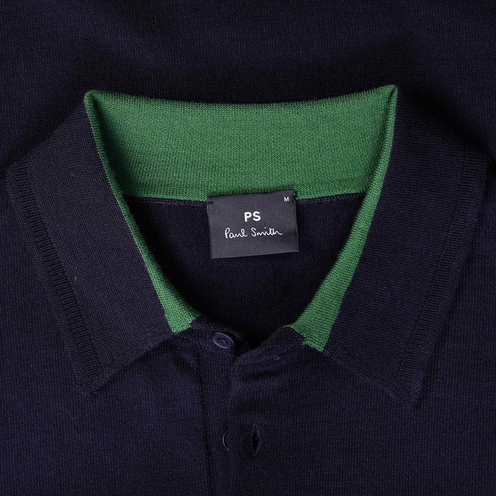 Paul Smith Long Sleeve Merino Wool Polo Shirt - Dark Navy