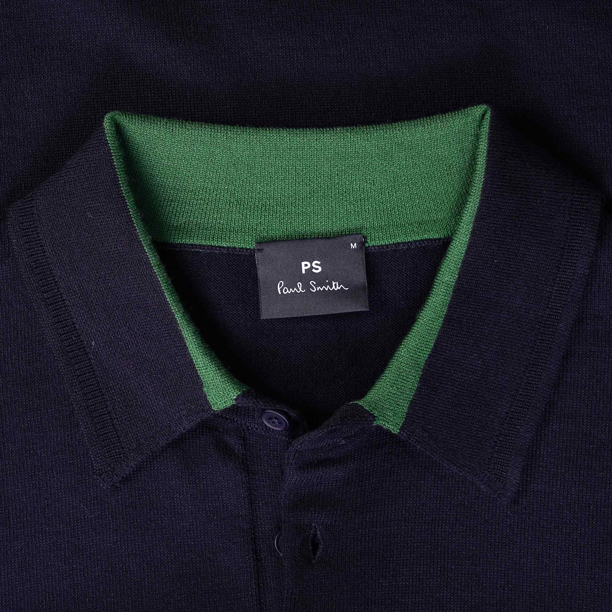Paul Smith Long Sleeve Merino Wool Polo Shirt - Dark Navy