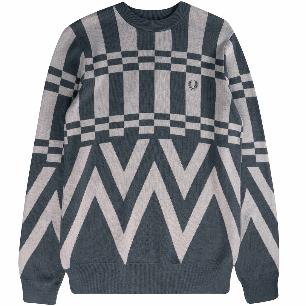 Fred Perry Jacquard Crew Neck Jumper - Gunmetal