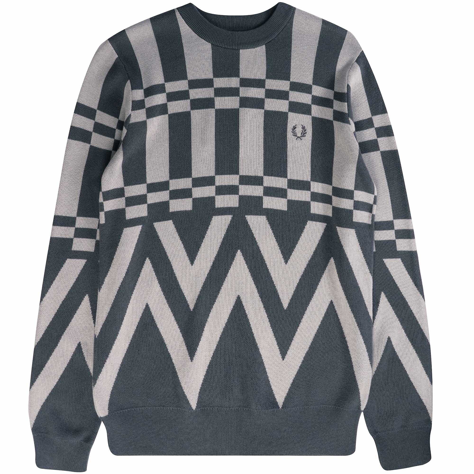 Fred Perry Jacquard Crew Neck Jumper - Gunmetal