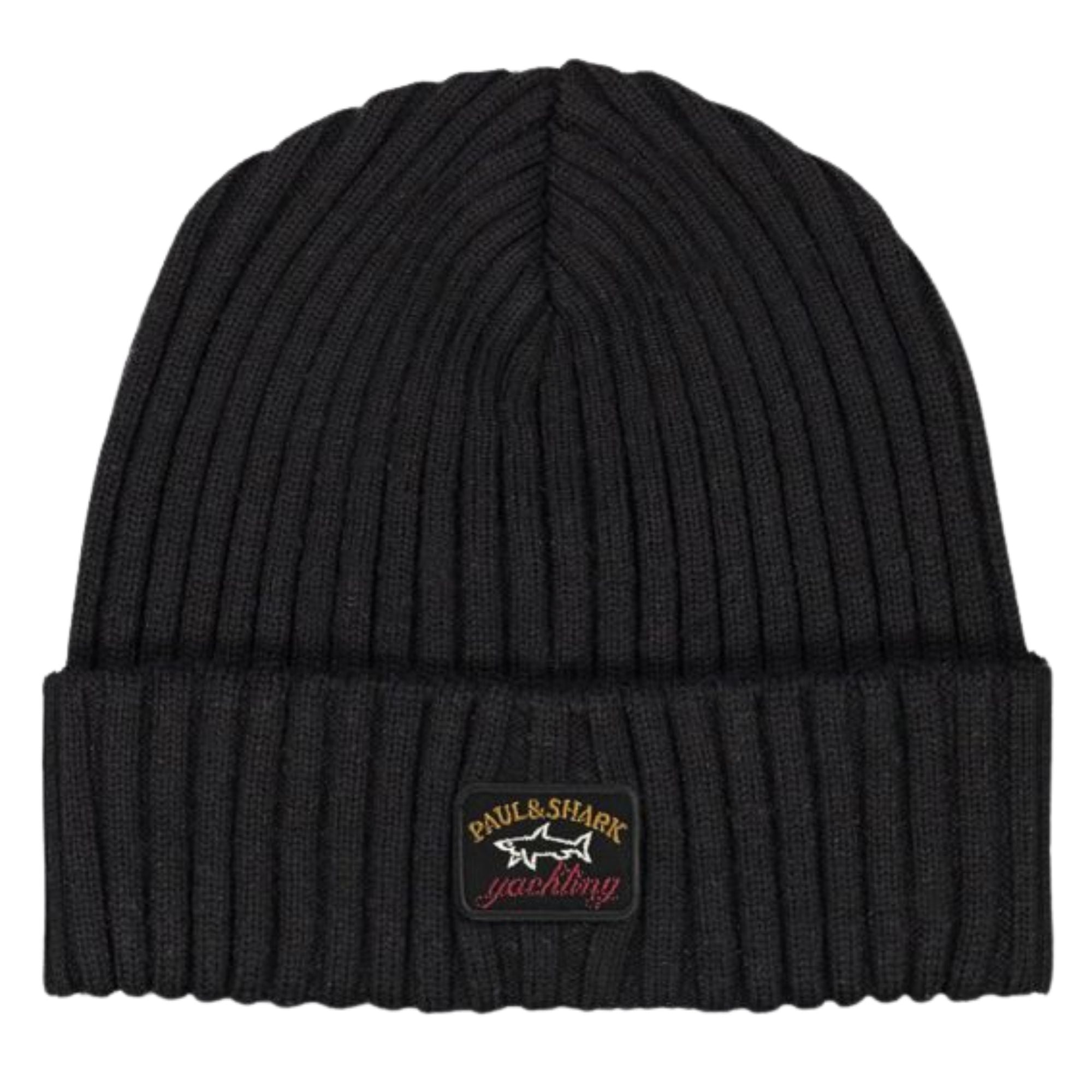 Paul and Shark Ribbed Wool Beanie - Black