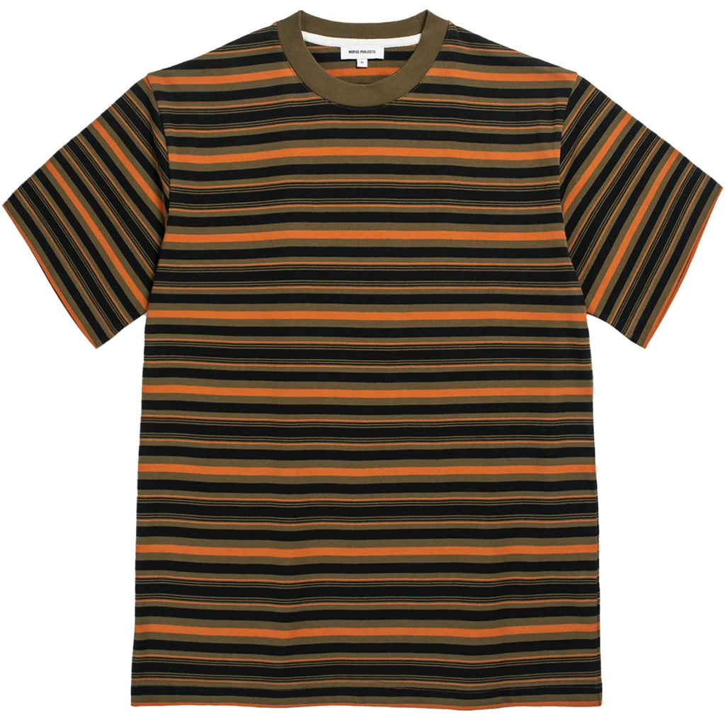 Norse Projects Johannes Multistripe Short Sleeve T-Shirt - Dark Olive