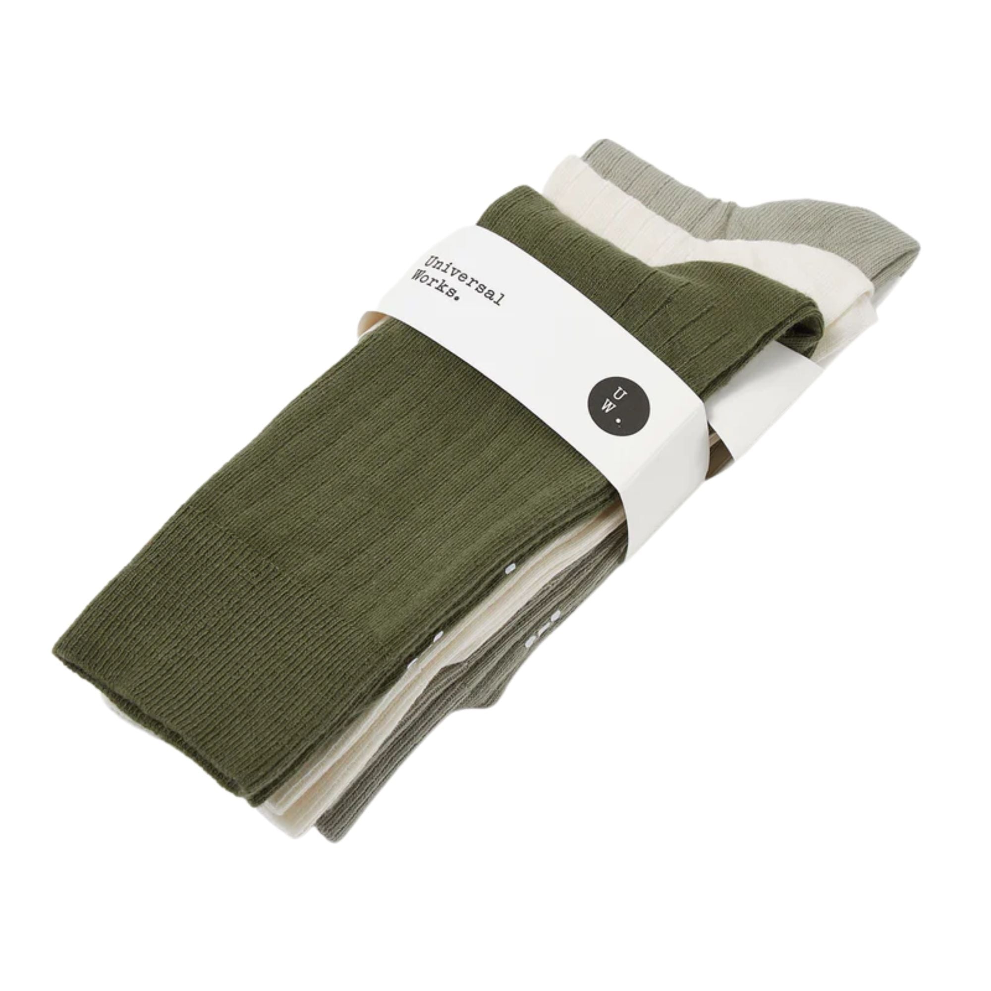 Universal Works 3 Pack Rib Knit Modal Sock - Ecru/Grey/Green