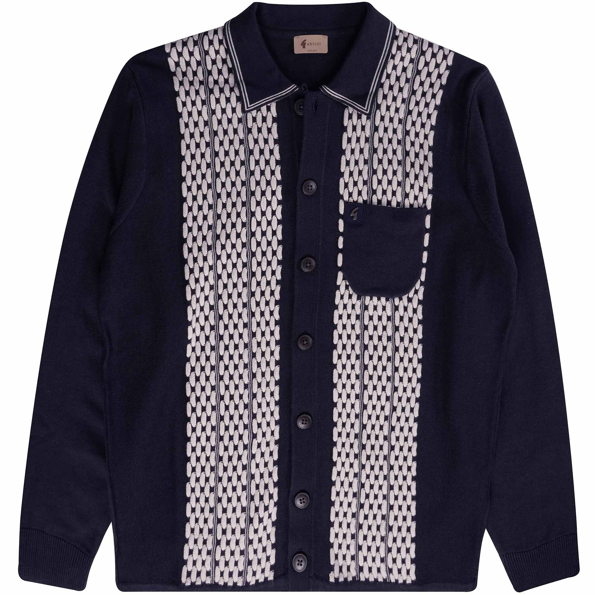 Gabicci Vintage Law Long Sleeve Knitted Polo Shirt - Navy