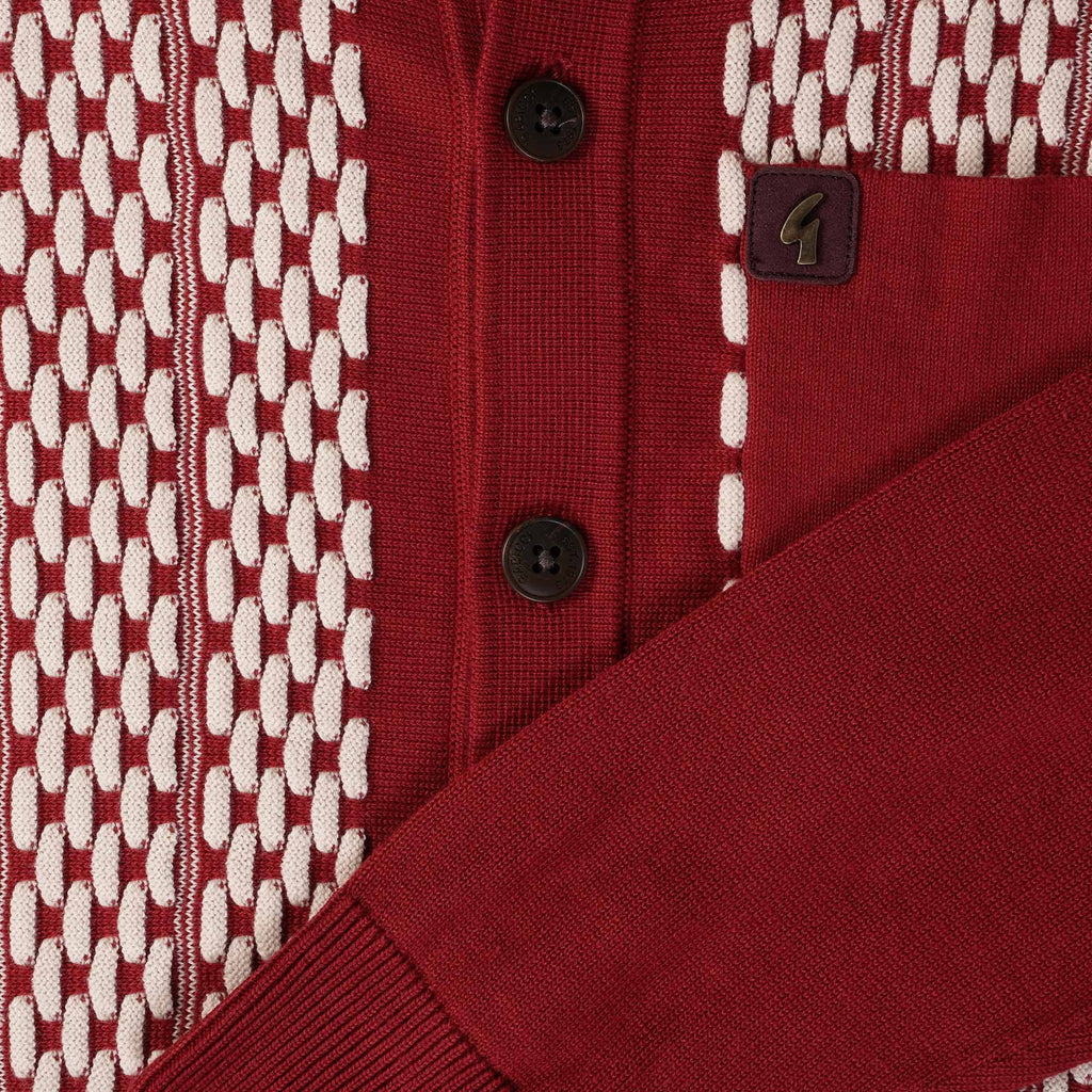 Gabicci Vintage Law Long Sleeve Knitted Polo Shirt - Rosso