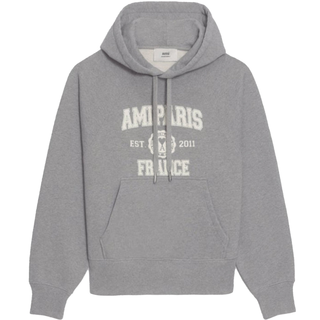 AMI Logo-Print Hoodie - Heather Grey