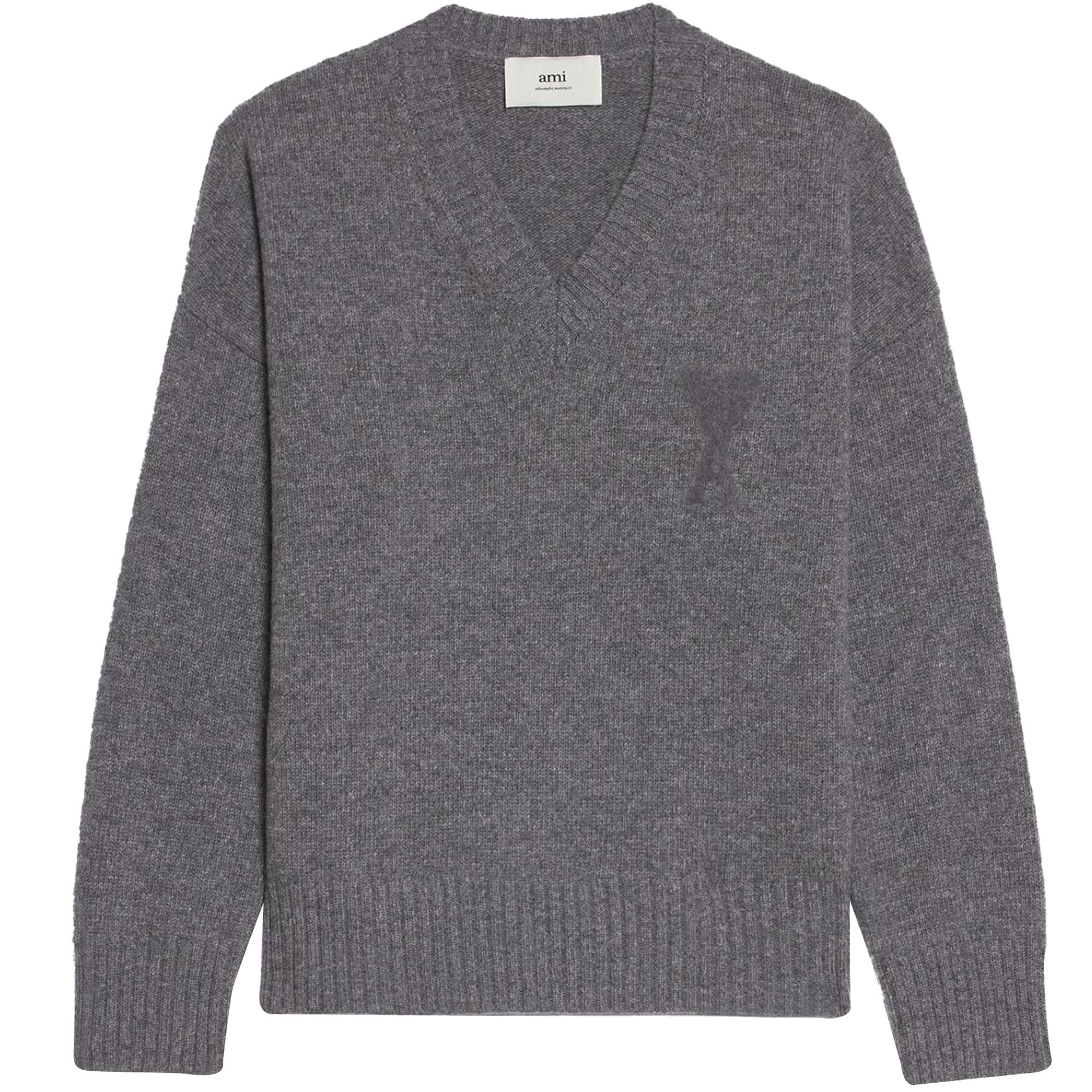 AMI Needle Punch De Coeur Sweater - Heather Grey