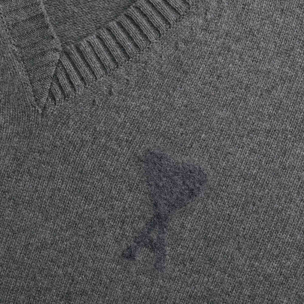 AMI Needle Punch De Coeur Sweater - Heather Grey