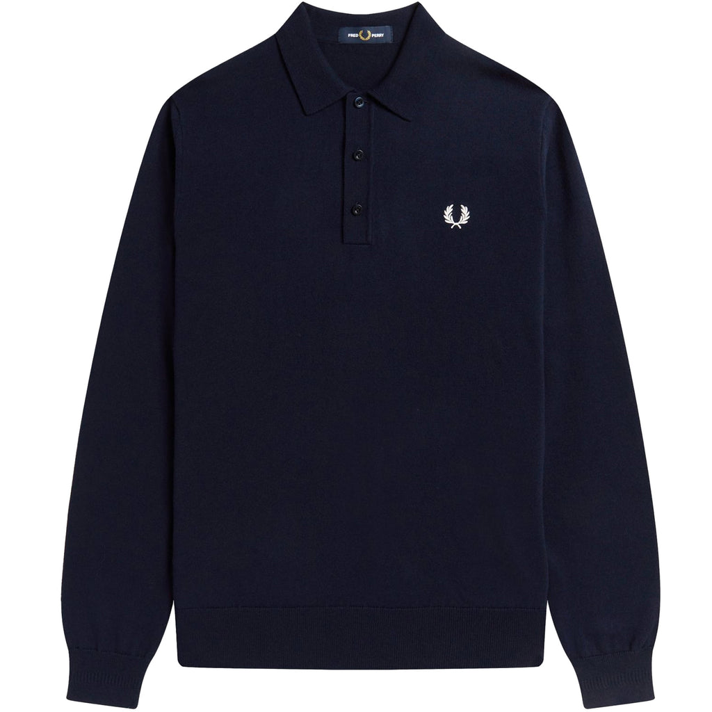 Fred Perry Long Sleeve Knitted Shirt - Navy