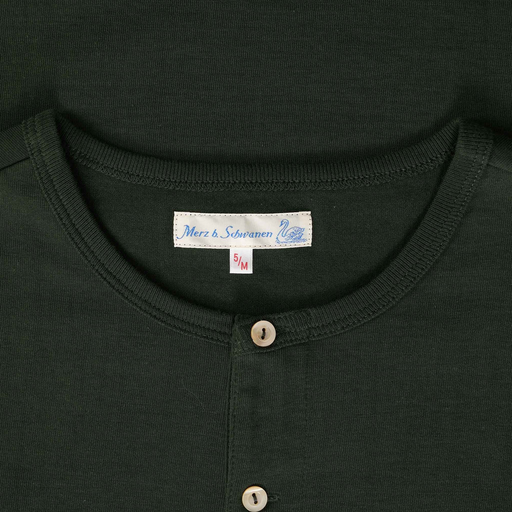 Merz b Schwanen Loopwheeled Henley 8.6oz Top - Forest