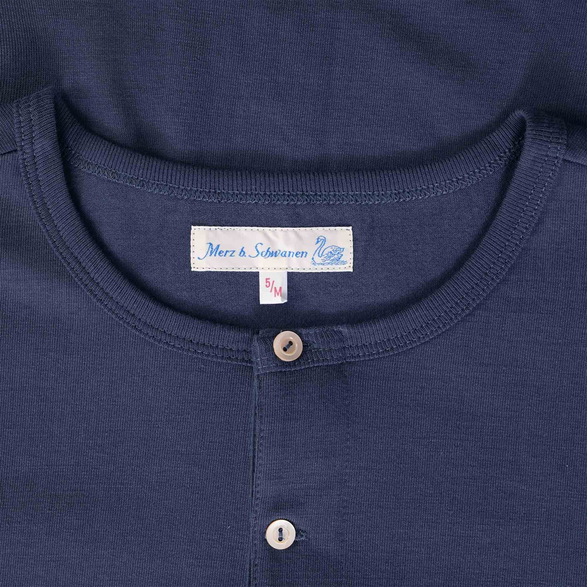 Merz b Schwanen Loopwheeled Henley 8.6oz Top - Navy
