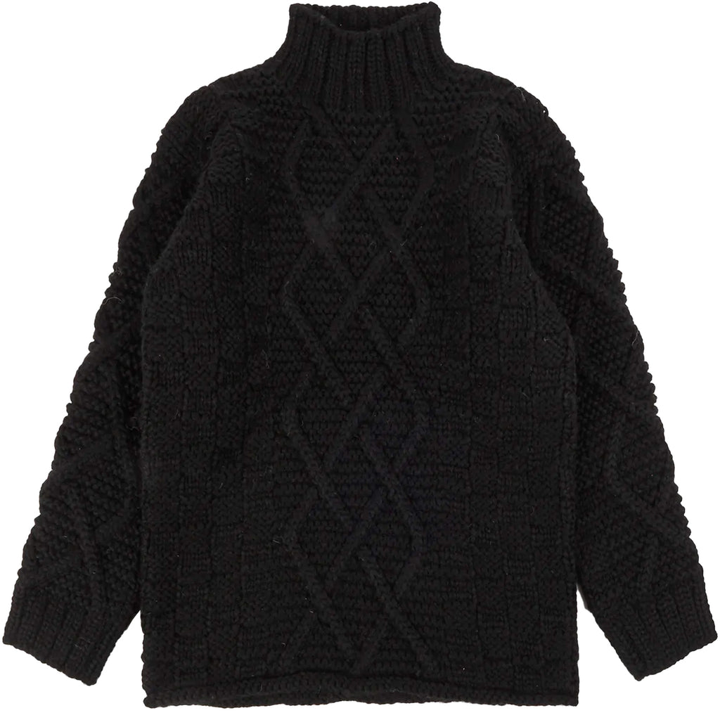 Maharishi Aran Knit Mock Neck Jumper - Black