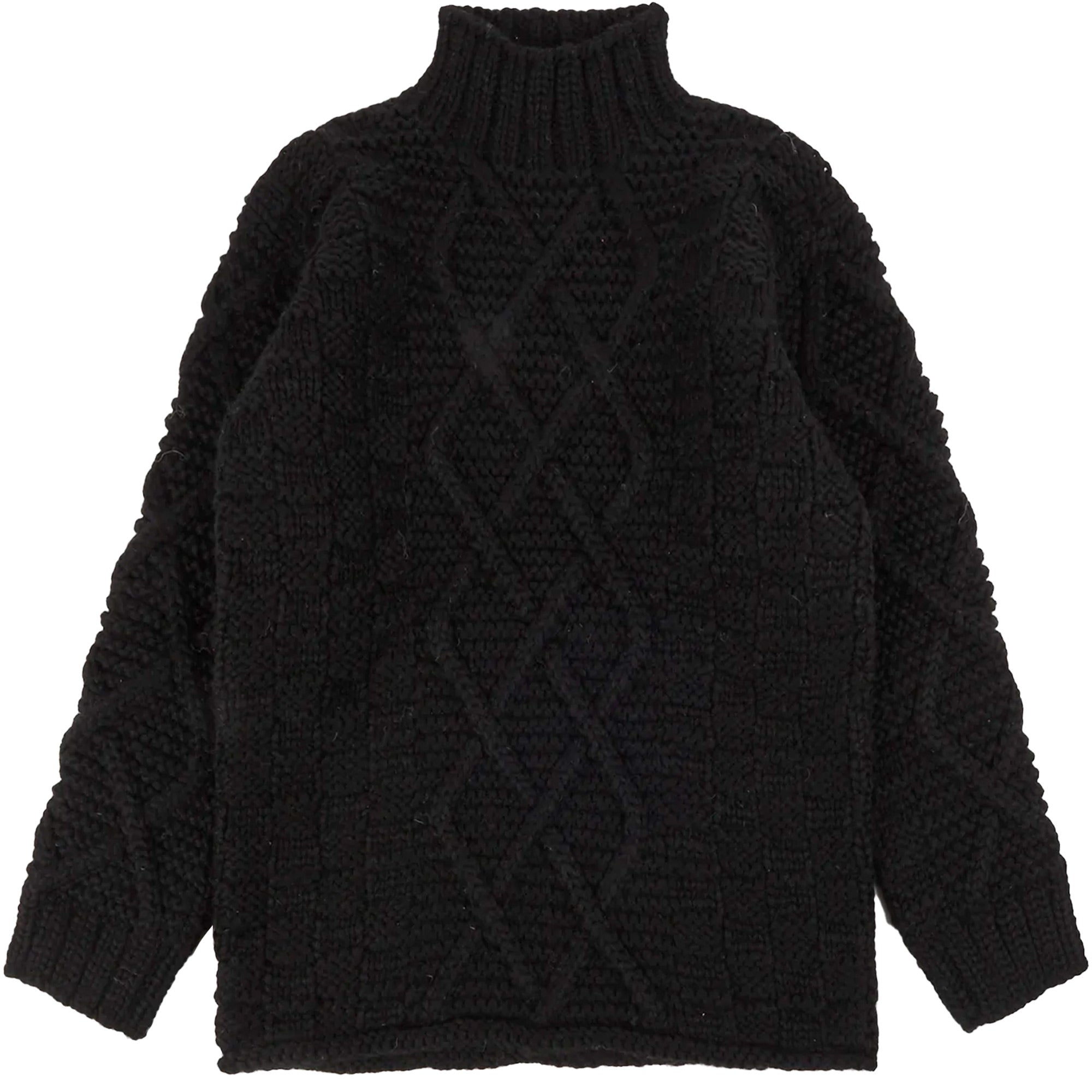 Maharishi Aran Knit Mock Neck Jumper - Black