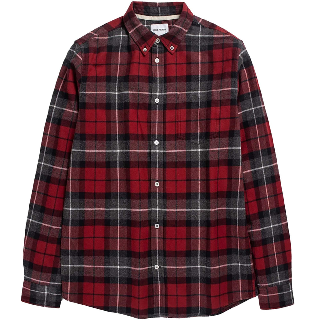 Norse Projects Anton Brushed Checked Flannel - Burgundy