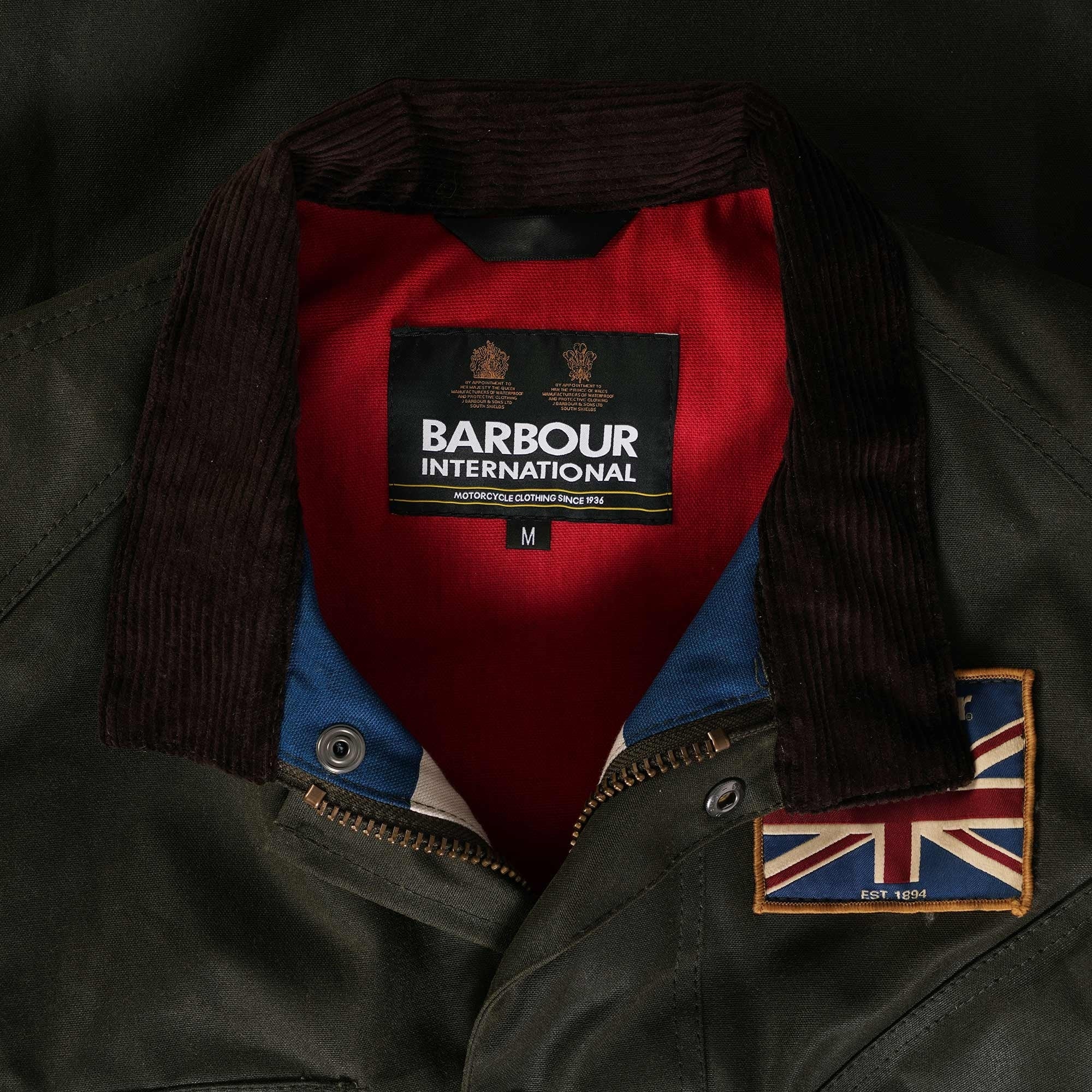 Barbour International Archive Stuarts Limited Edition Union Jack Waxed Jacket - Dark Olive