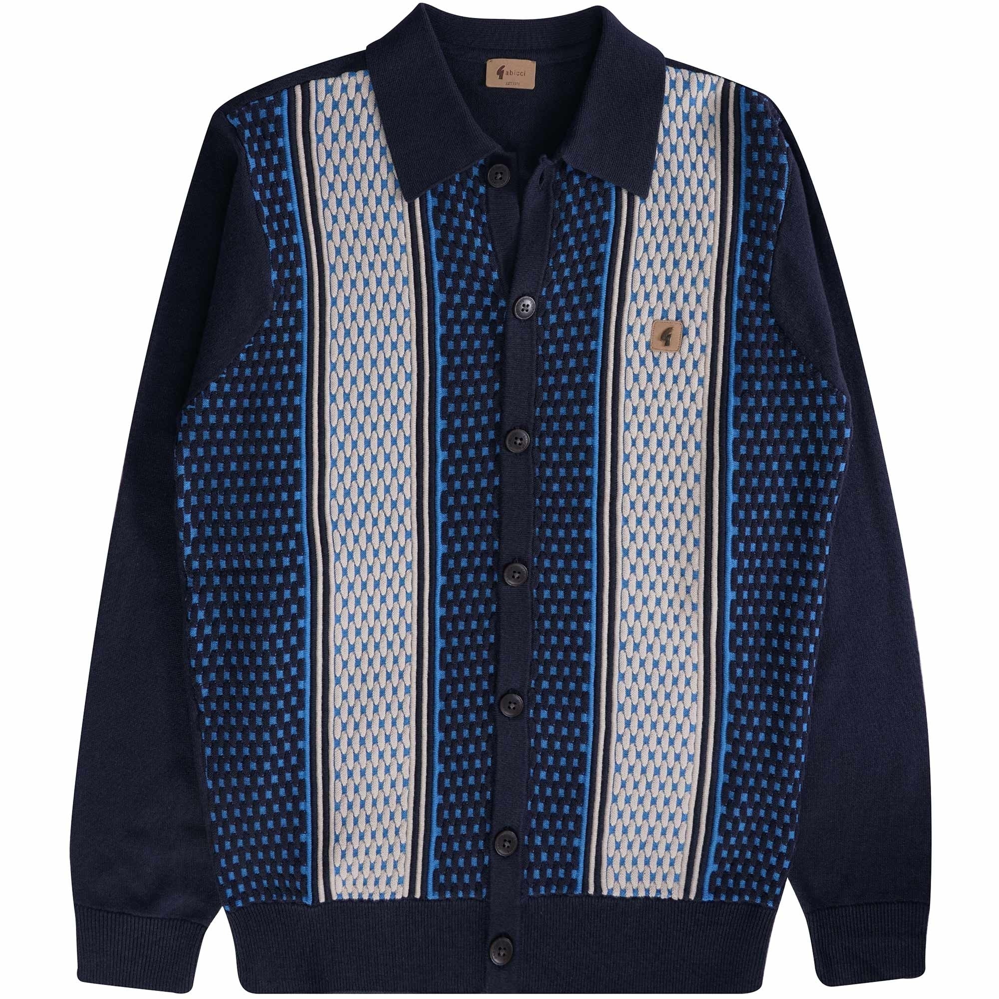 Gabicci Vintage Wishaw Knitted Polo Shirt - Navy/Adriatic Blue/Cream