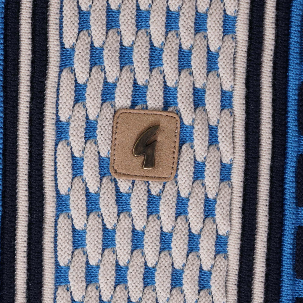 Gabicci Vintage Wishaw Knitted Polo Shirt - Navy/Adriatic Blue/Cream