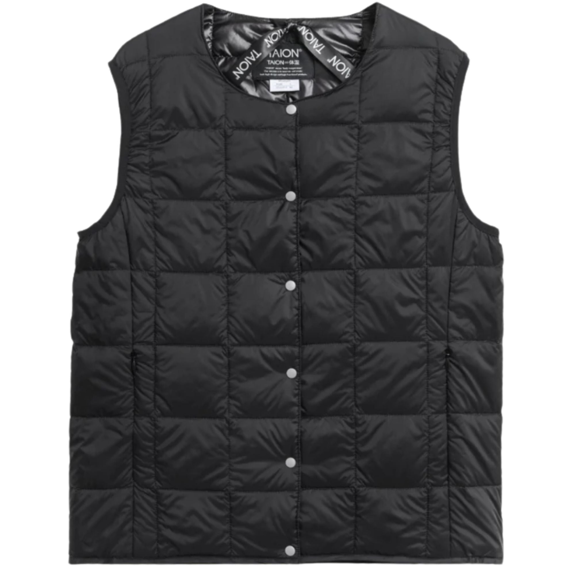 Taion Womens Crew Neck Button Inner Down Vest - Black