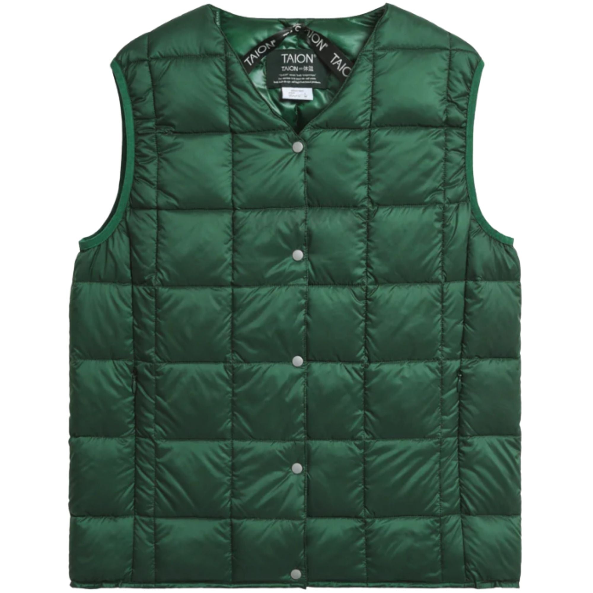 Taion V-Neck Button Inner Down Vest - Green