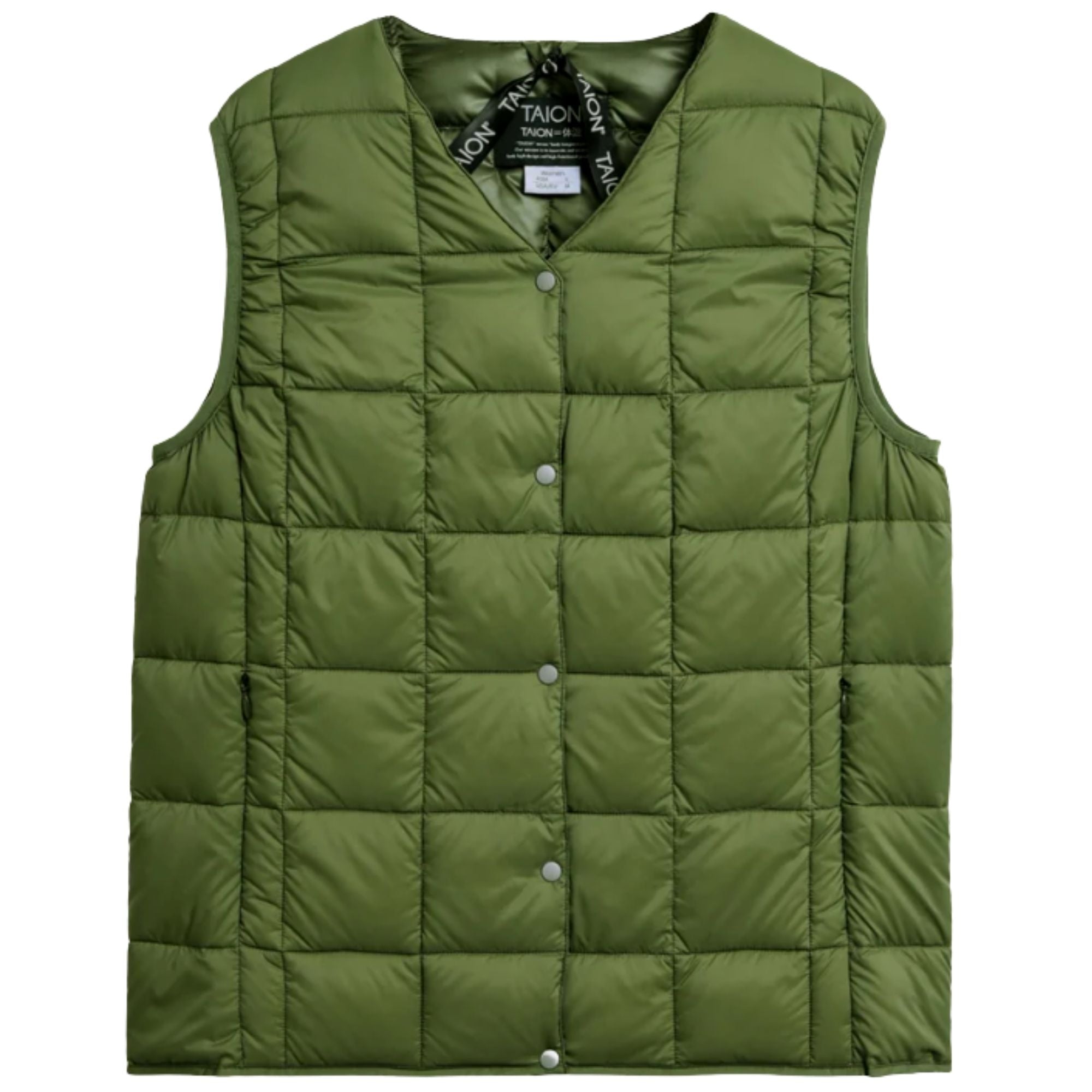 Taion V-Neck Button Inner Down Vest - Olive