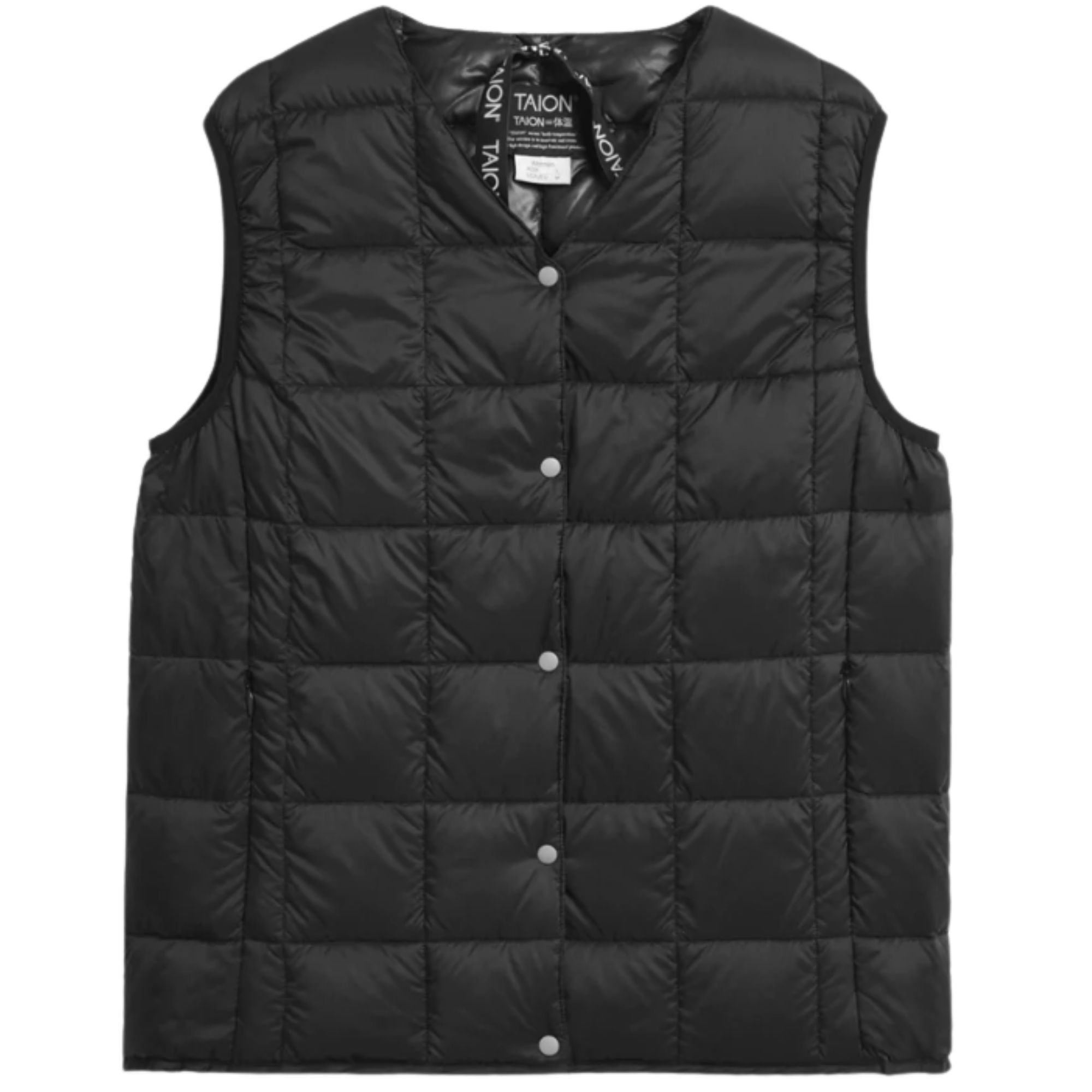 Taion V-Neck Button Inner Down Vest - Black