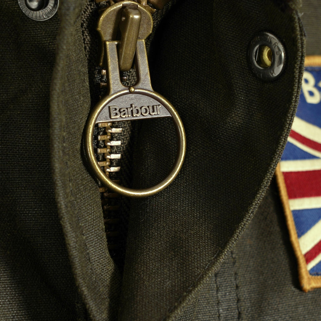 Barbour International Archive Stuarts Limited Edition Union Jack Waxed Jacket - Dark Olive
