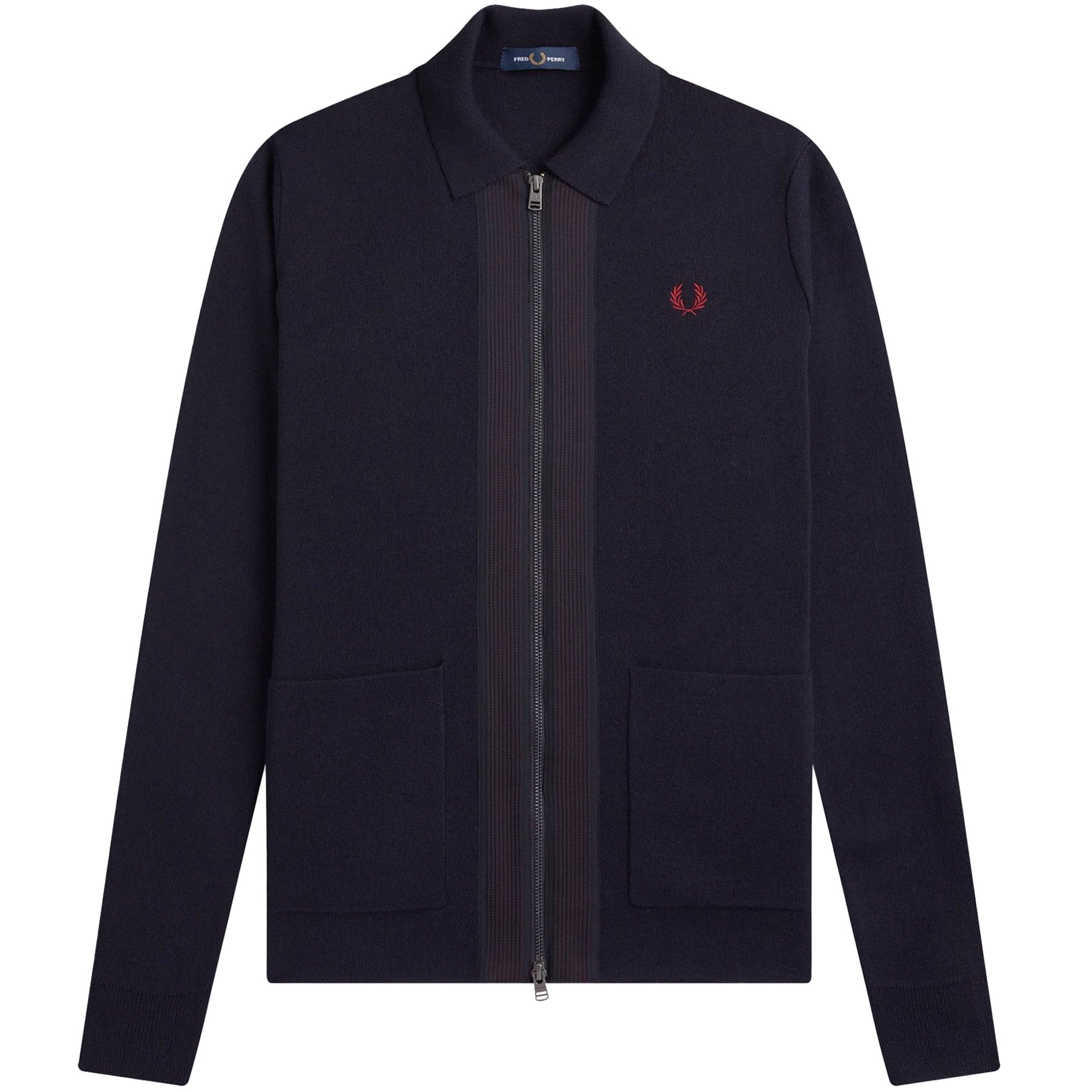 Fred Perry Striped Trim Zip-Through Cardigan - Navy