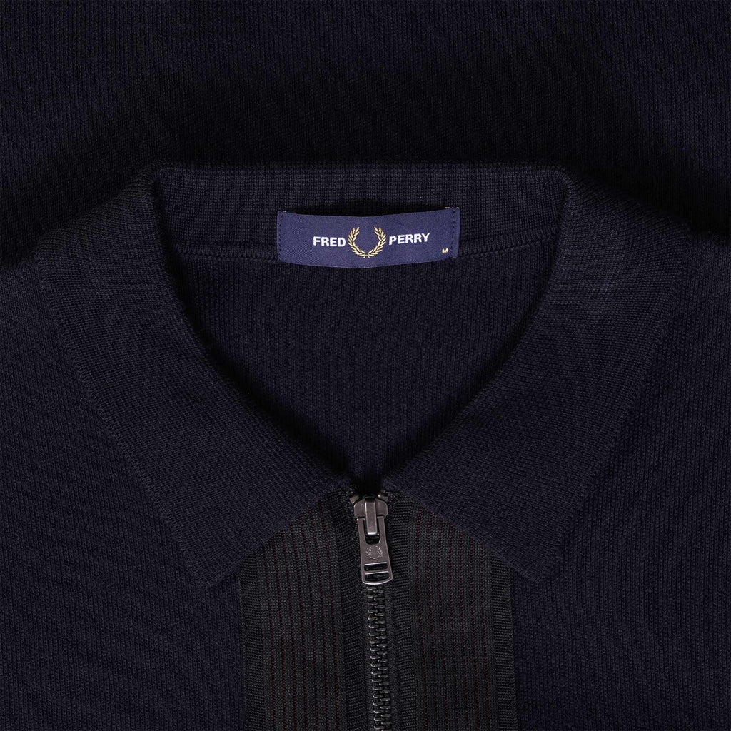 Fred Perry Striped Trim Zip-Through Cardigan - Navy