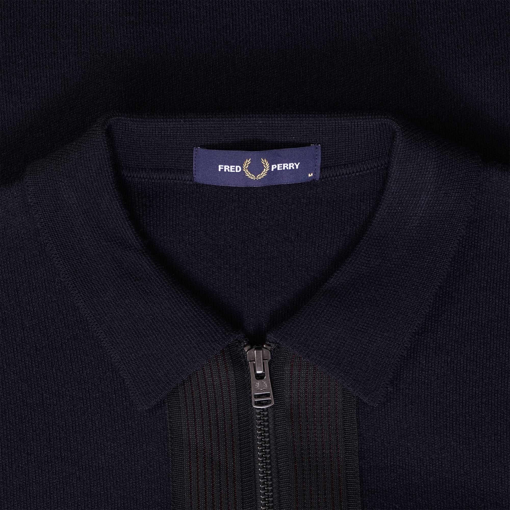 Fred Perry Striped Trim Zip-Through Cardigan - Navy