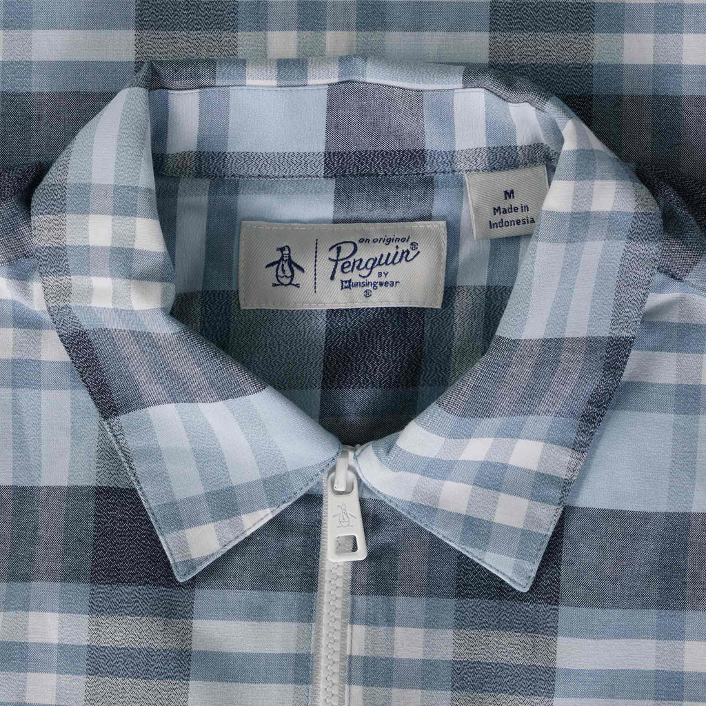 Original Penguin Plaid Stretch Zip Shirt - Cerulean