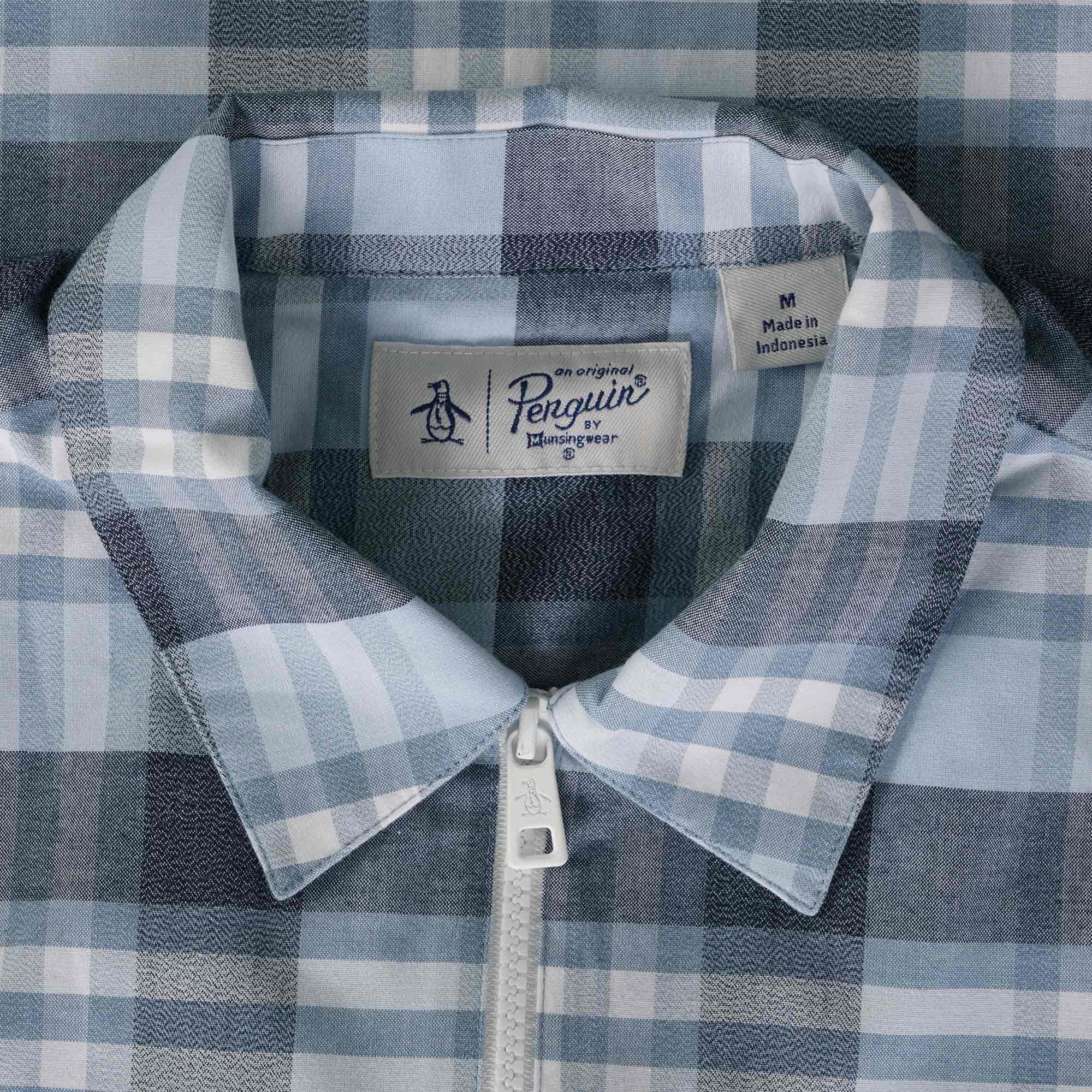 Original Penguin Plaid Stretch Zip Shirt - Cerulean