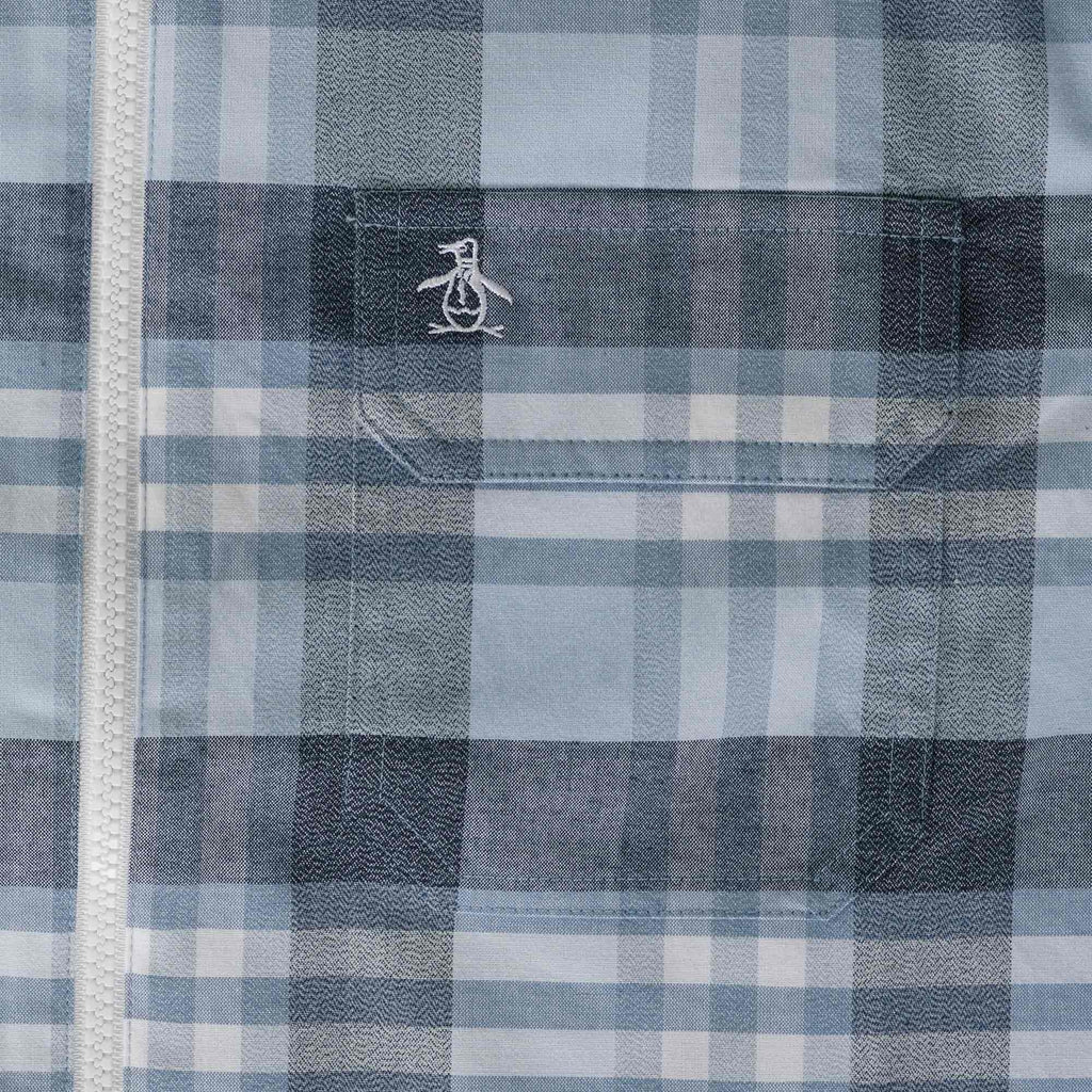 Original Penguin Plaid Stretch Zip Shirt - Cerulean