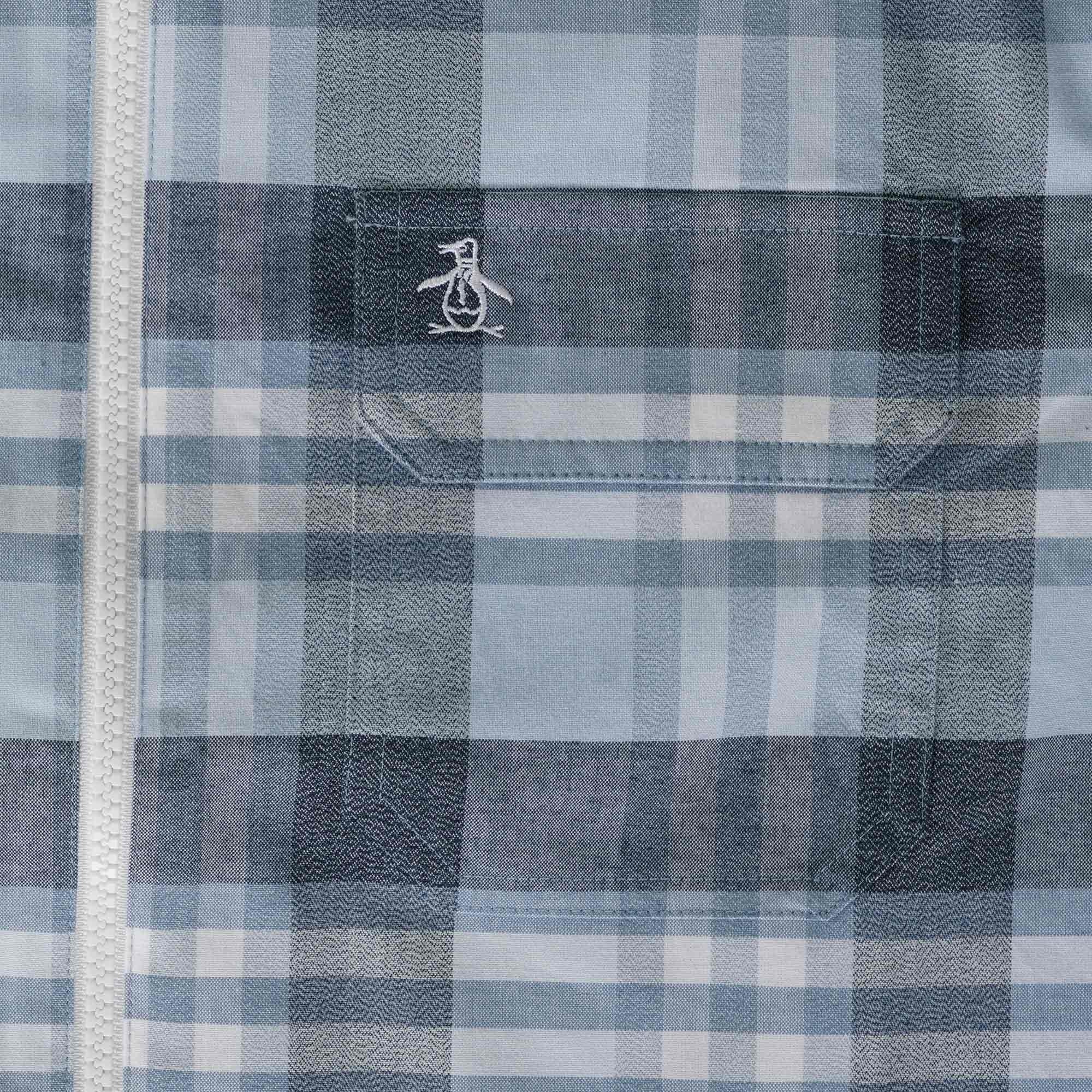 Original Penguin Plaid Stretch Zip Shirt - Cerulean